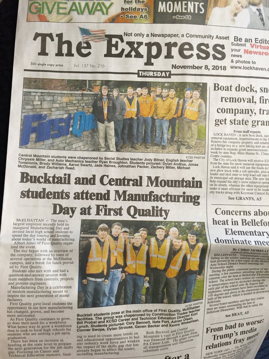 KCSDCTC's tweet image. Thank you #FirstQuality &amp;amp; #PACareerLink for giving our students opportunities! #jobready #ManufacturingJobs