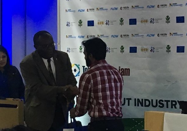 Team Bits Please collecting their prizes. They were also the team that represented Trinidad and Tobago at Caribbean Agriculture Week