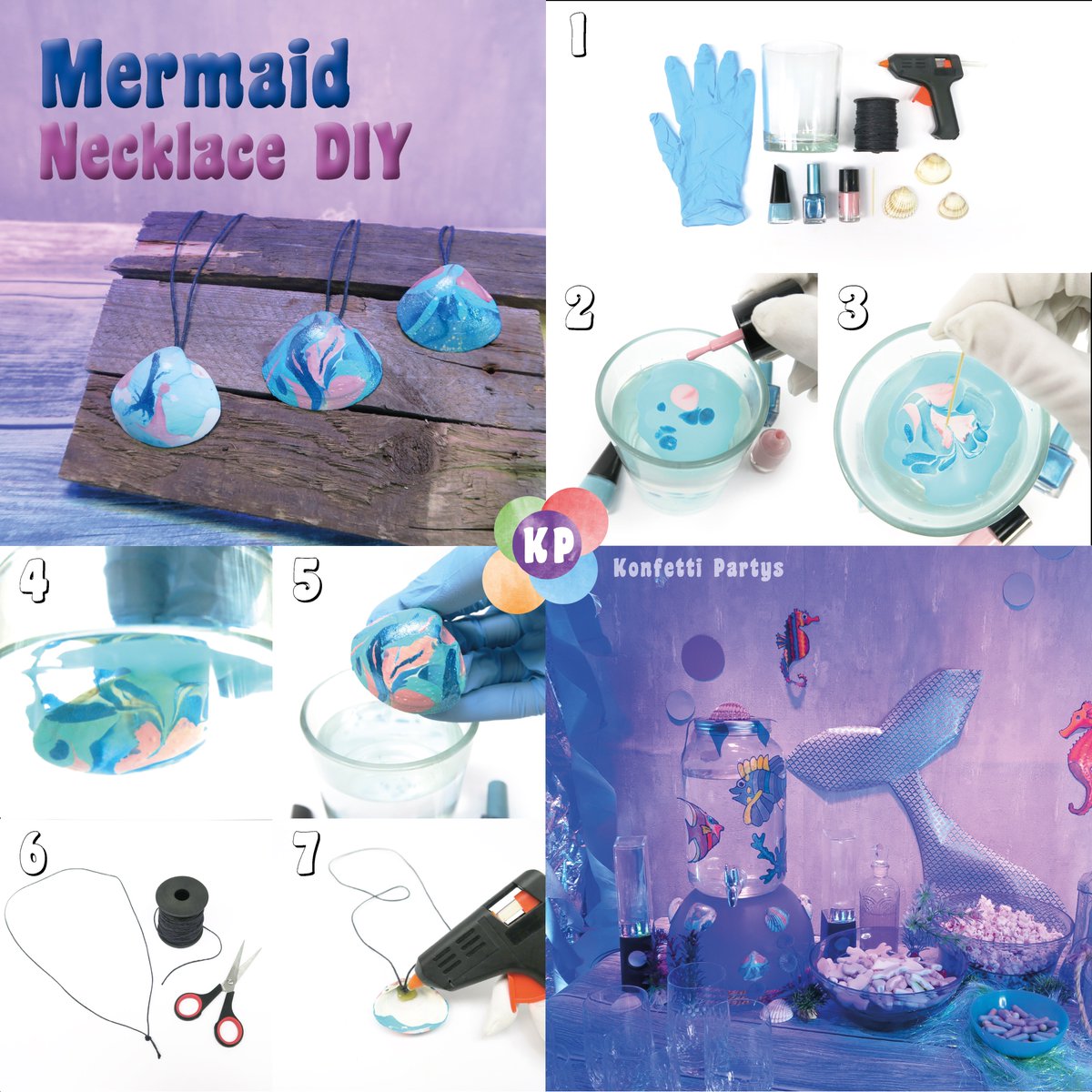 🧜🏽‍♀️ Mermaid Shell Necklace DIY 🧜🏽‍♂️ #konfettipartys #shellnecklace #mermaid #mermaidparty #diy #underthesea #ariel