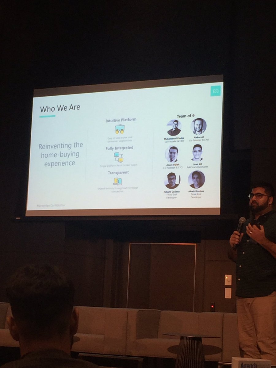 keithchiu's tweet photo. CEO Muhammad Rashid from @moregidge giving a quick pitch at #YRfintech. Cool product that disrupts the mortgage industry. Making some waves 🌊 #YRfintech #knowledgeYR https://t.co/4NNXxi7lyW