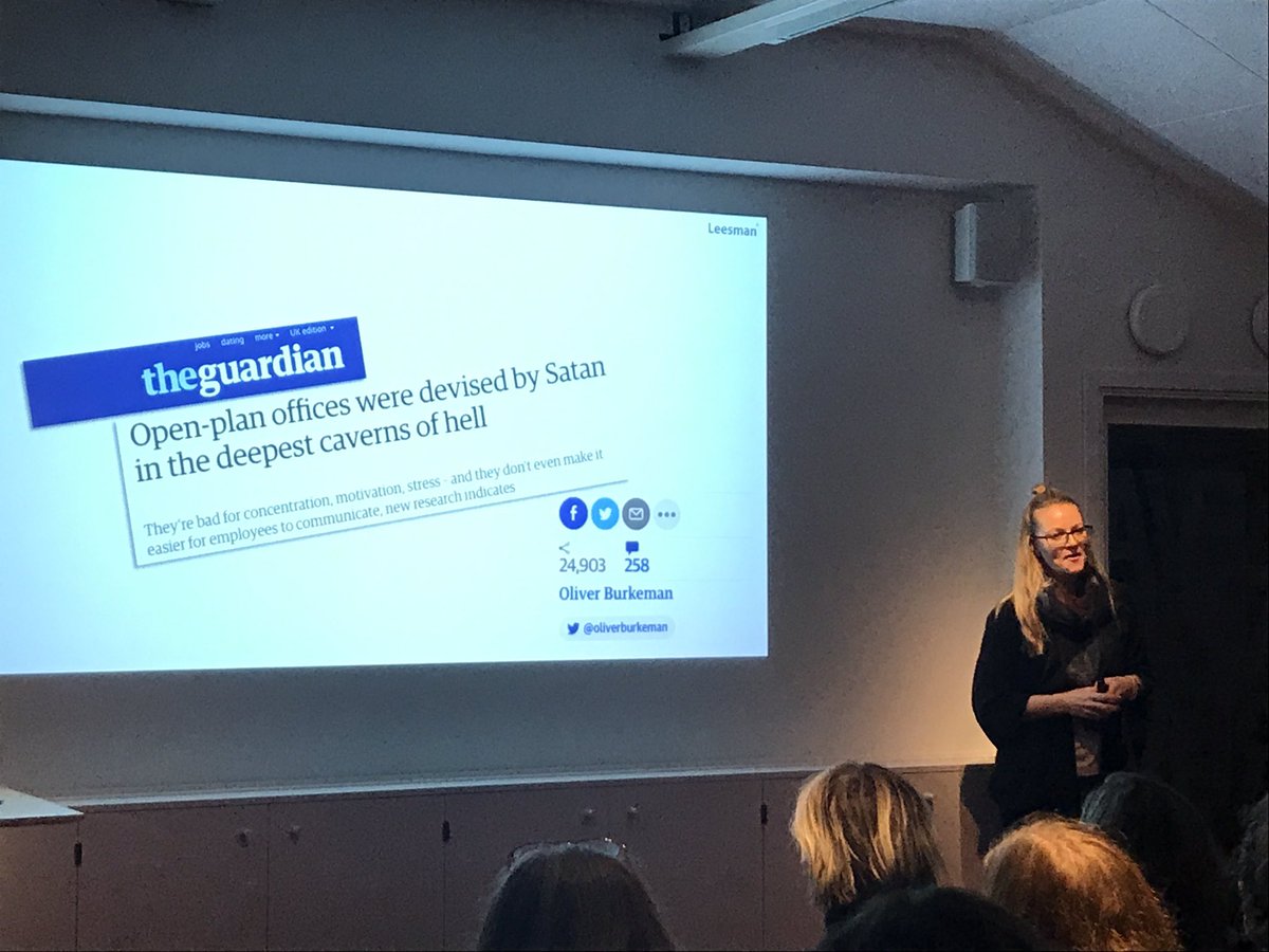 SilviaLasHeras's tweet photo. Är kontorslandskap så dåligt? Peggie Rothe från @Leesman_Index  förklarar faktorerna som gör att människor upplever sin arbetsplats som produktiv eller inte. Det går inte att generalisera. @AIX_Arkitekter #arbetsplats #workplace #Leesman #research #kontor #peggierothe https://t.co/f93O9SIfub