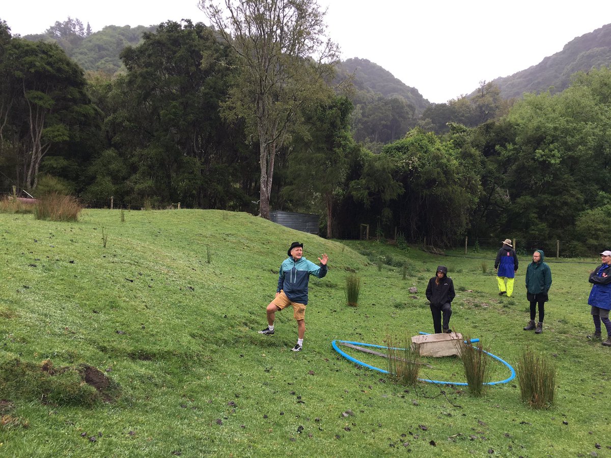 Mark Stirling showing us the Hundalee Fault, 0.3 m rupture in 2016 & cool results from their trench last summer. Despite all the wet falling from sky, a great tour from Mark.