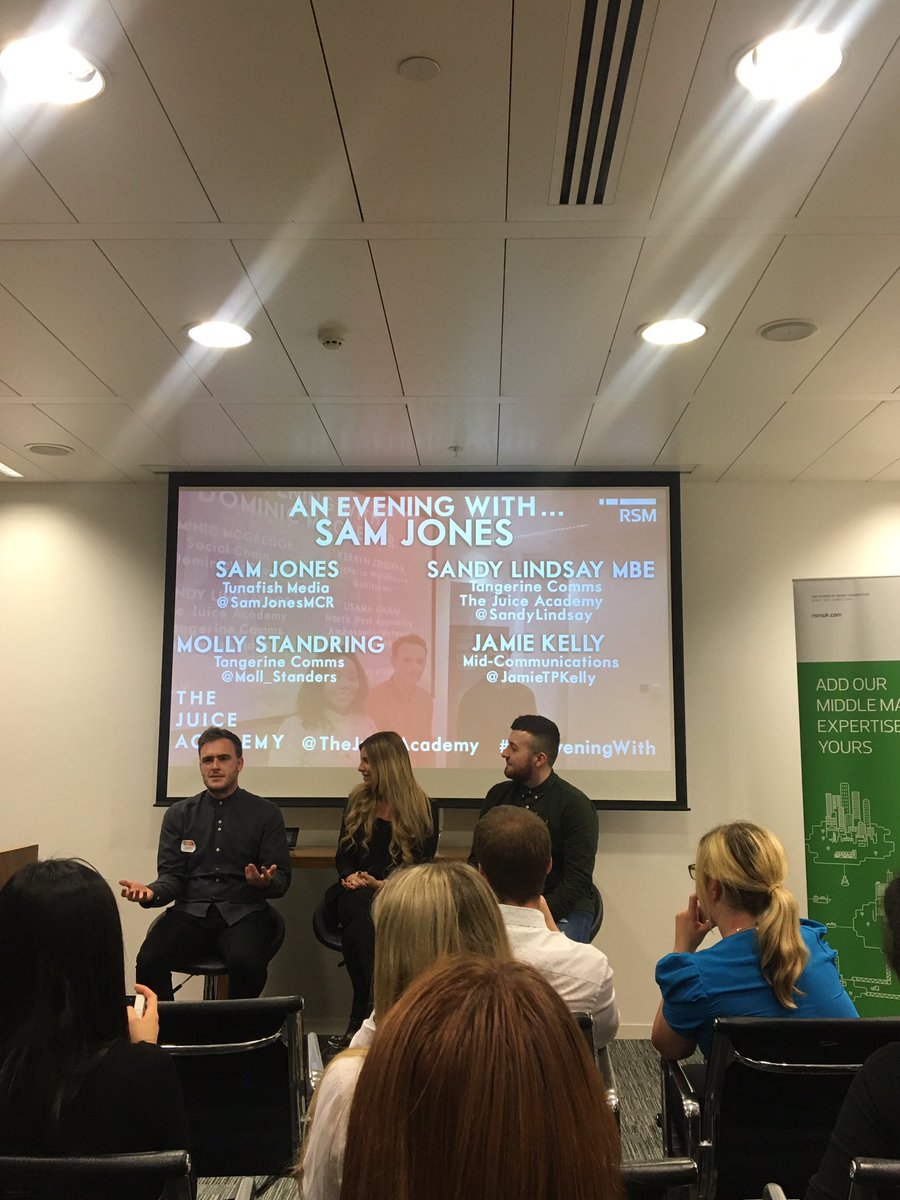 A fantastic 'an evening with' event by <a href="/TheJuiceAcademy/">The Juice Academy</a> with a great interview and q&amp;a with <a href="/SamJonesMCR/">Sam Jones</a> hearing his experiences in the digital marketing world followed by networking! 😄 

Another event Morgan Branding attended tonight!