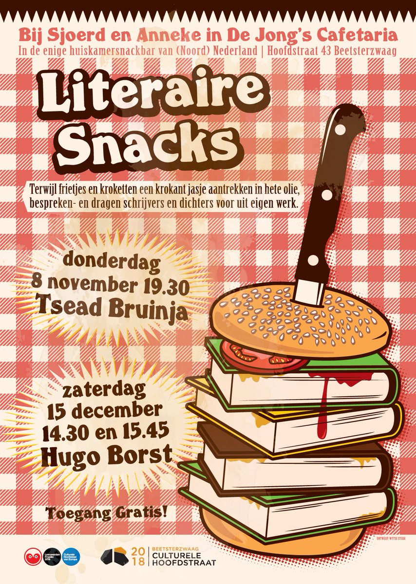 Wát een fijne avond met @tseadbruinja! Literair Snacken in de huiskamersnackbar van Sjoerd en Anneke. Poëzie in woord en beeld. Op 15 december komt Hugo Borst voor de tweede editie #LF2018 #BZWG
