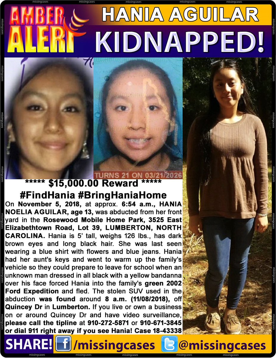 Found Deceased NC Hania Noelia Aguilar, 13, abducted, Lumberton, 5