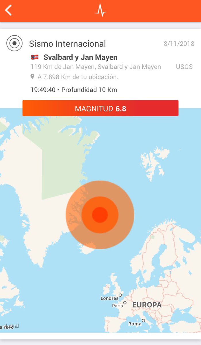 SkyAlertMx's tweet photo. Sismo frente costas de Groenlandia M6.8 - USGS.

•Epicentro lejos de poblaciones.
•Sin peligro de tsunami. https://t.co/BTZF8F6uGr