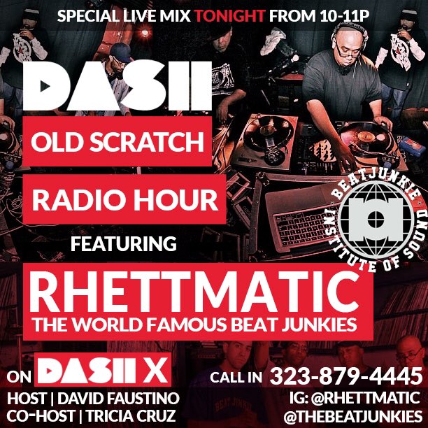 DavidFaustino's tweet photo. SUPER EXCITED for tonight!@rhettmatic of @thebeatjunkies is our guest (and spinning a LIVE SET 🎧): #tonight @ 9pPT/12aET LIVE from @dreamhotelsla in #hollywood
•
#oldscratchradio
•
Listen on the Dash Radio App or https://t.co/sFW4fvSEYO tap our NEW station “DASH X” https://t.co/8nlYhMFsf1