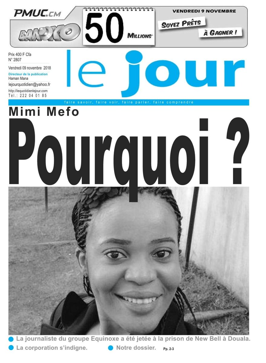 Asitchoma's tweet photo. La presse écrite joue sa partition.
Ensemble on obtiendra la libération de la journaliste @Mimimefo237 #WeStandForMimi #FreeMimiMefo #NoToIntimidations #JournalismIsNotACrime https://t.co/xrKi2p0Zzh