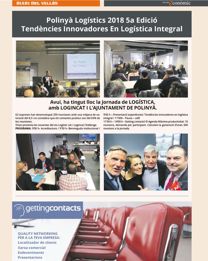 Publicación al <a href="/DiaridelValles/">Diari del Vallès</a>  de la  Jornada de LOGÍSTICA, con LOGINCAT y el ayuntamiento de POLINYÀ, que tuvo lugar ayer... 62 empresas del sector que han desarrollado 250 reuniones... Estamos más que contentos!!!