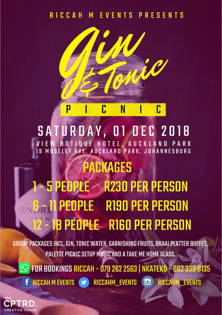 Cassidy_MM_'s tweet image. The #GnTPicnic official line up will be bringing you some Pitori heat on the 1st Dec. Do come join us for an ambience filled day looking over joburg's horizon. 

Start your December with the perfect picnic set up!. #GnTPicnic #01Dec
