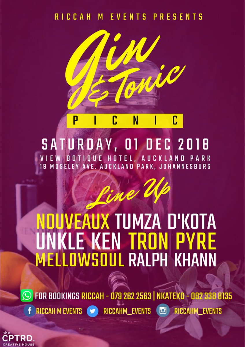 Cassidy_MM_'s tweet image. The #GnTPicnic official line up will be bringing you some Pitori heat on the 1st Dec. Do come join us for an ambience filled day looking over joburg's horizon. 

Start your December with the perfect picnic set up!. #GnTPicnic #01Dec