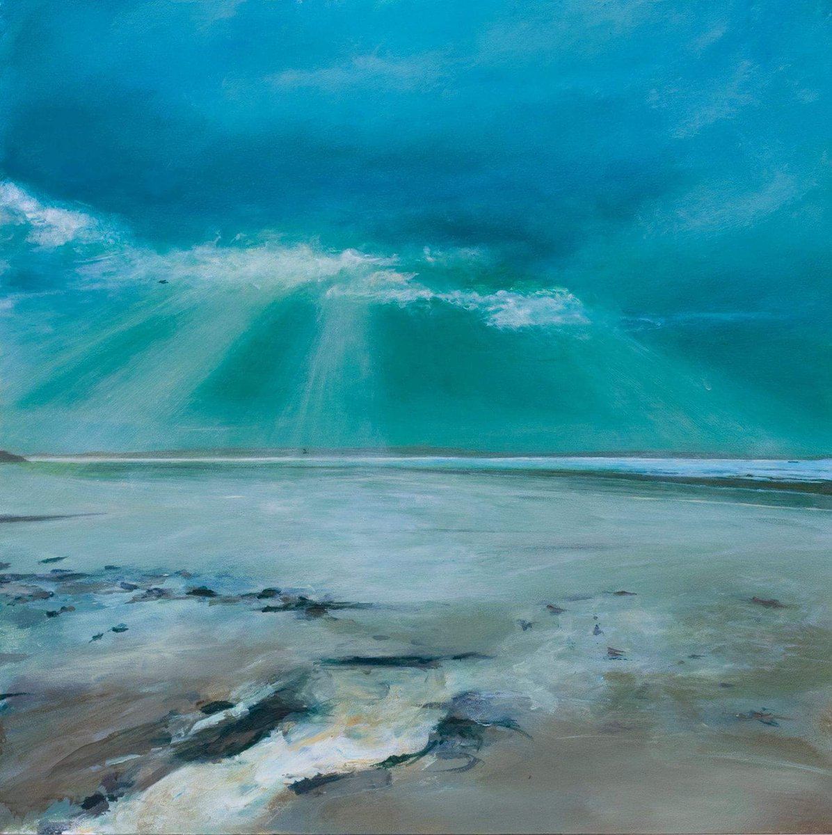Beautiful rays of light shining over Dinner Bay... 'Sunbeams, Dunnet Bay' 2018 Acrylic on board 
<a href="/edinburghart/">Edinburghart</a> <a href="/welcomescotland/">Welcome to Scotland</a>
#northcoast500 <a href="/NorthCoast500/">North Coast 500</a>