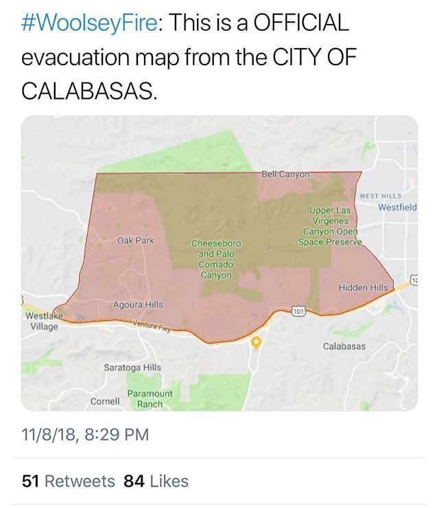 christinevaldes's tweet photo. Hi All - Here is the official evacuation map for the #woolseyfire.  Here is the evacuations area map.  Many we know have been evacuated. Please be safe! https://t.co/Mv3UXJ5dG7 https://t.co/myd8lv9Z4d