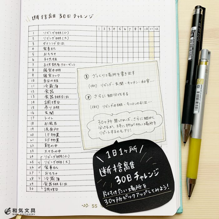 和気文具 Waki Stationery 公式 On Twitter 断捨離したいけど なかなか実行に移せない人におすすめの 断捨離リスト です 30日チャレンジと書きながら 約1年分の表 笑 場所以外にも 鞄の中 や スマホの中 などごちゃごちゃしがちな所や 特に物が多い