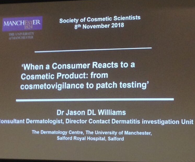 Sorry for missing this 👌lecture last night @SCS_Society | #Cosmetovigilance to patch testing by @skirkwb & Dr Jason DL Williams | #CosmeticScience #Cosmetics #Toxicology #Dermatology #Beauty #CosmeticsSafety #MarketSurveillance