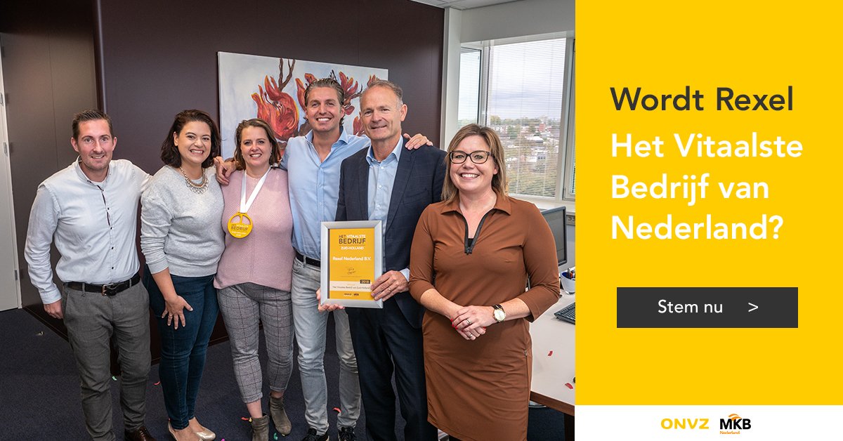 WerkenbijRexel's tweet photo. Wij zijn al Het Vitaalste Bedrijf van Zuid-Holland en maken nu kans om ‘Het Vitaalste Bedrijf van Nederland 2018’ te worden. Stem je mee?  https://t.co/pu03PS77Br #vitaliteit #VitaalsteBedrijf https://t.co/1mOpnzHpDK