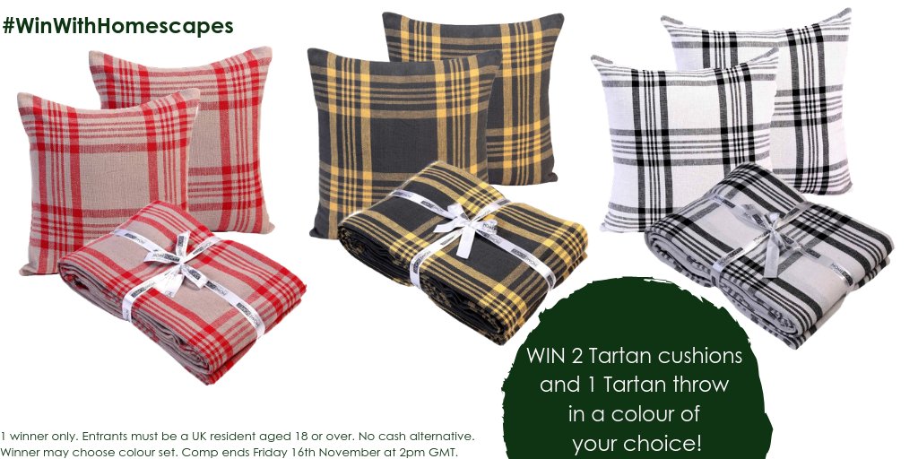 HomescapesUK's tweet photo. 🌟#GIVEAWAY🌟

Tartan is the perfect home accessory for the festive period! That’s why we’re giving away a cosy tartan throw and matching cushions to one lucky #winner!   

To enter, simply #follow @HomescapesUK and #retweet! 
#freebiefriday #friyay #Winitwednesday https://t.co/ijWvRaR6kX