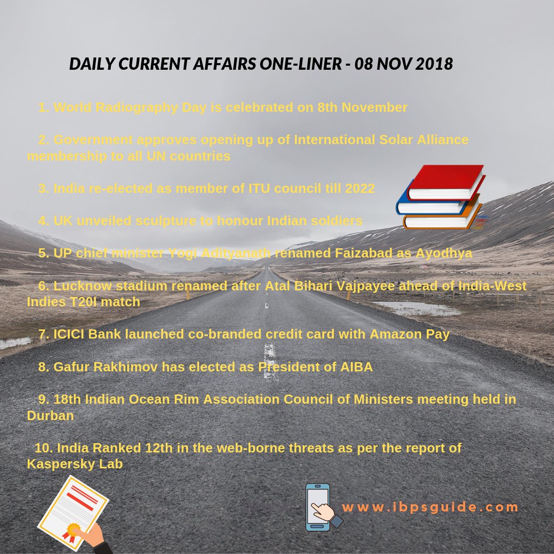 GuidelyLearn's tweet photo. Daily Current Affairs One-Liner - 08th Nov 2018 #ibpsguide #CurrentAffairs #ipbs https://t.co/717s80YO84