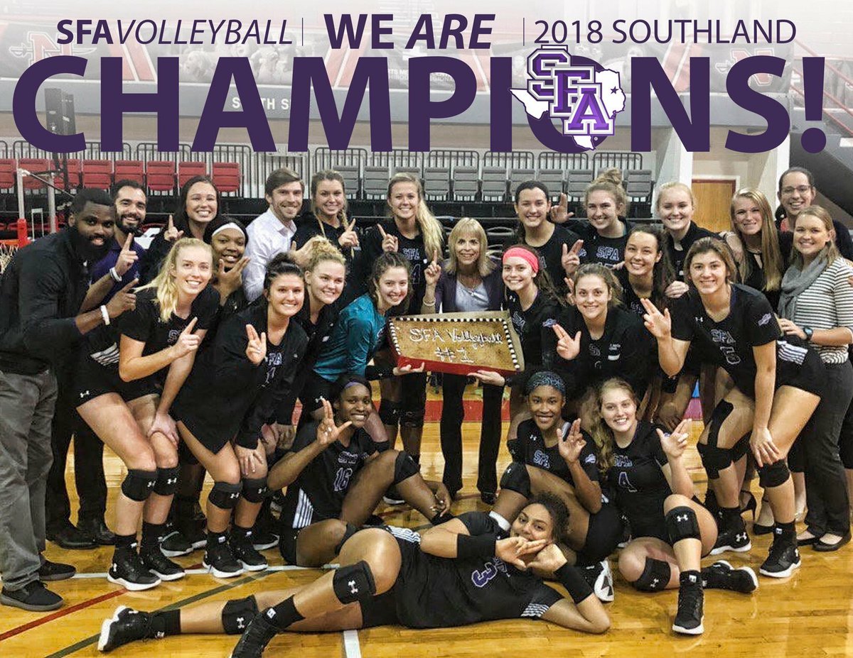 SFA_Volleyball's tweet photo. For the second straight year - Your 2018 Southland Conference outright CHAMPIONS, 'Jack Nation! Back-to-Back! #AxeEm https://t.co/CDZ6Wqpdyv