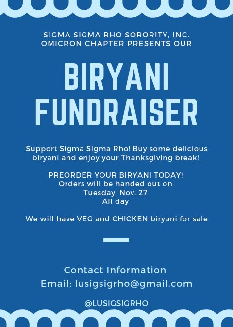 LUSigSigRho's tweet photo. Omg did someone say BIRYANI?!?!? That’s right the moment you all have been waiting for is finally here! Order your biryani today! If you have questions please feel free to email or dm us! https://t.co/aQtTMYl56b