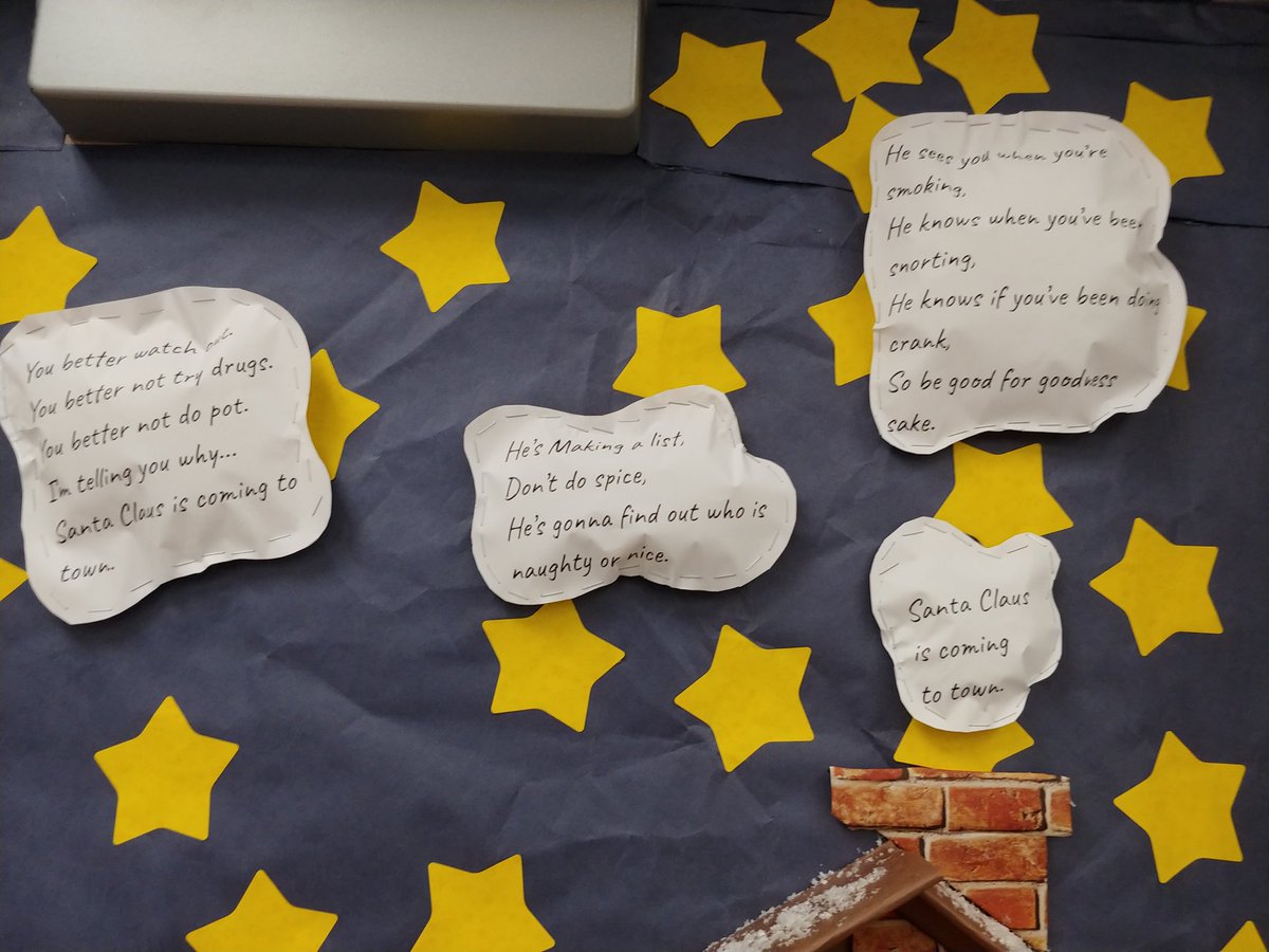 MsJohns_Science's tweet photo. My SEL class rocked our red ribbon week door. Our catchy slogan is, "Don't trip out on drugs, trip out on Christmas in November." https://t.co/TtDOijEjog
