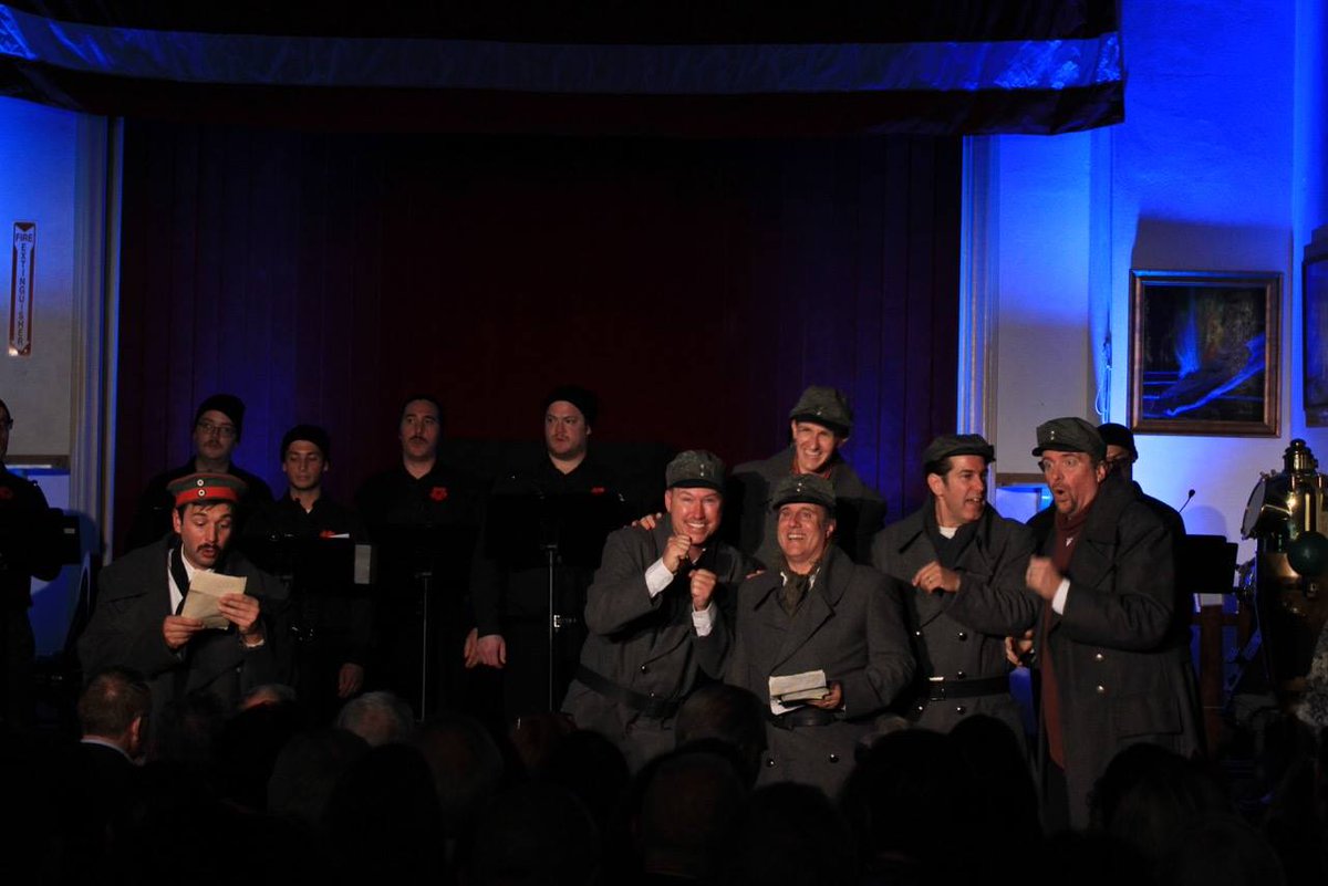 VeteransMuseum's tweet photo. SATURDAY at 2 PM see @BTConcerts once again present, "All is Calm, The Christmas Truce of 1914". Learn the story of WWI soldiers laying down arms during Christmas day, to embrace their enemies. Join these talented men in sharing a true story of Christmas love. #alliscalm #WWI100 https://t.co/edC2q3swK5