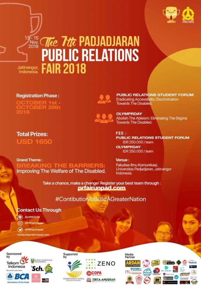The 7th Padjajaran Public Relations Fair (PPRF) is an annual national competition that accommodates university student all over Indonesia to explore their potential on creating creative solutions to solve the national's problems.