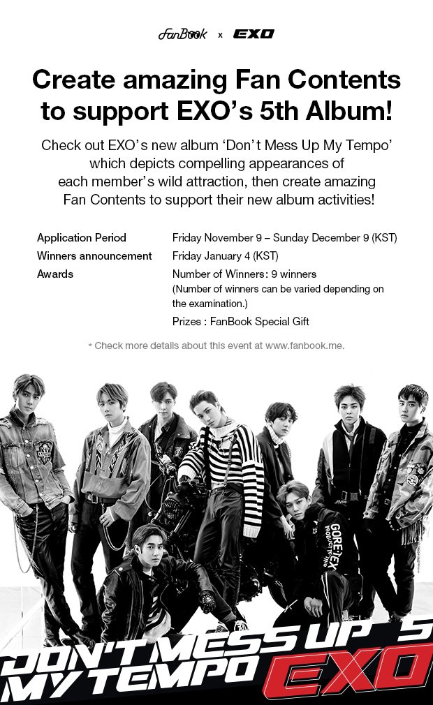FanBookOfficial's tweet photo. 팬북에서 EXO "Don't Mess Up My Tempo" 앨범 활동을 응원하는 팬아트 이벤트가 시작되었습니다! 
#어디에도_없을_완벽한_EXO 를 팬 콘텐츠로 만들어 이벤트에 응모해주세요! 

🎨응모하기: https://t.co/yhtSoYfrEj
🗓️기간: 11.9~12.9 / 발표: 1.4

#EXO #weareoneEXO 
#EXO_TEMPO #FanBook https://t.co/U8OUF6yhyO