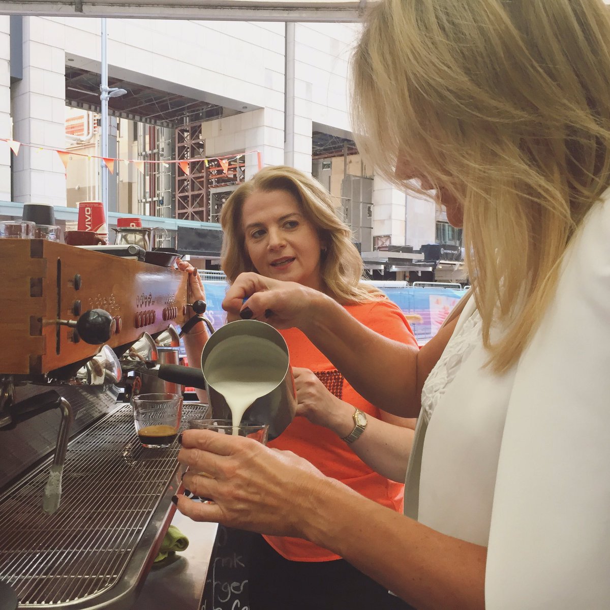 SharonWilliams_'s tweet photo. With this friend and legend @Clr_Angela now running as an independent @thesbparty @VIVO_Cafe #makingcoffee #vivocafe #girlfriendship https://t.co/Oyq2sh9qdD