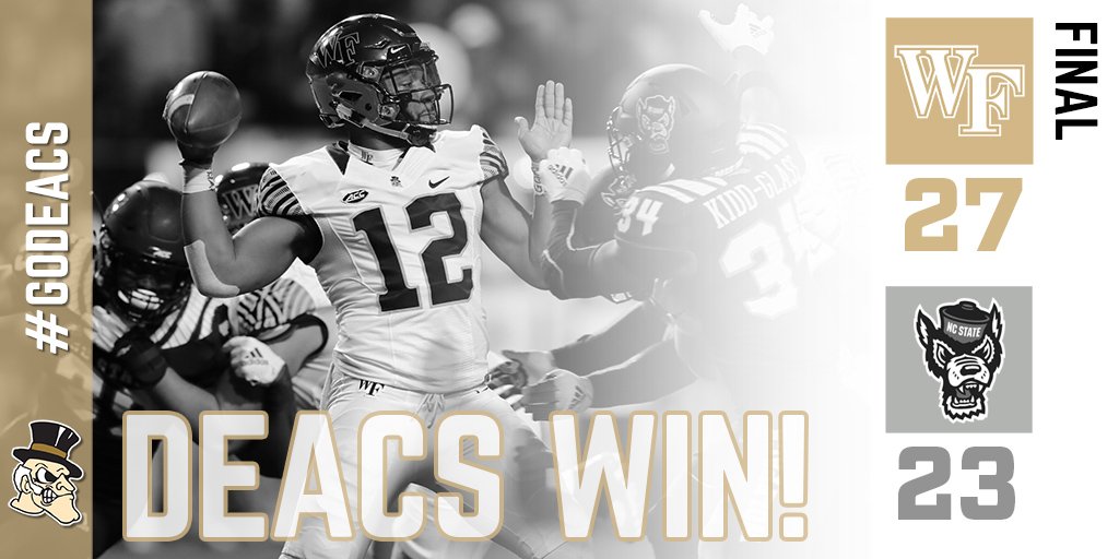 WakeFB's tweet photo. HOW BOUT THEM DEACS! Down goes No. 14 NC State! #GoDeacs https://t.co/1pEf4RLDxm