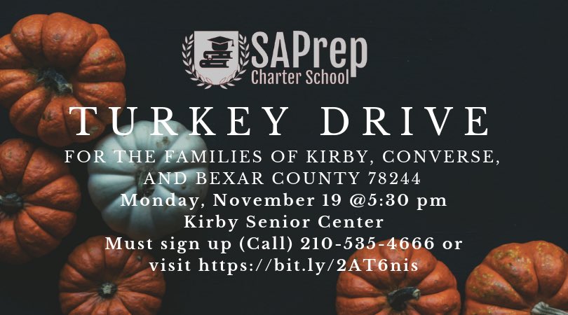 Support the SA Prep Turkey drive in two ways. (1) share this with someone in need, and/or (2) donate a turkey. Please contact Stephanie Hall Powell for more information or to donate. Thank you for your support. #charterschools #saprep #familiesempowered #turkeydrive