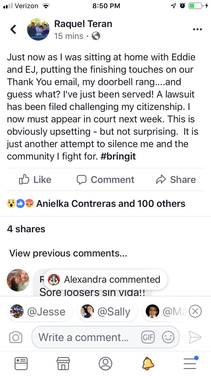 yvonnewingett's tweet photo. .@RaquelTeran, a longtime Democratic community activist who won her bid for state Legislature Tuesday night, just got served legal paperwork from Alice Navoa challenging her citizenship, she says. @azcpolitics @AZGOP @azdemparty https://t.co/aPQ7gSxrJM
