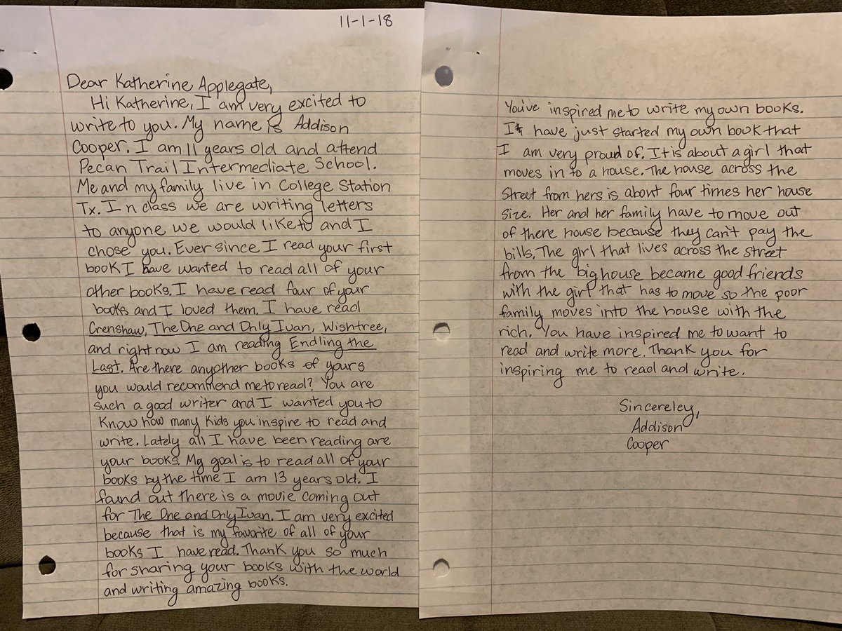 ZehnderJosh's tweet photo. Dear @kaaauthor , thank you for inspiring students and igniting their reading and writing lives!  This sixth grade student wrote her “letter that matters” to you! (Permission was given to show her name.  Thanks @jcooper1118 ) #ThisIsPT https://t.co/ADLMkrkPN0