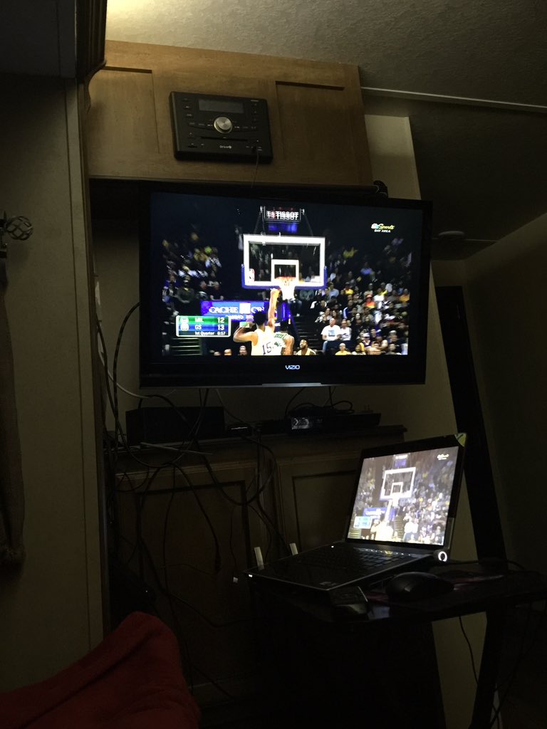 lsinkay's tweet photo. @NBCSWarriors  Watching the Warriors from the campground in Lewiston, CA.   Go Dubs! https://t.co/iRSrLP8e1g