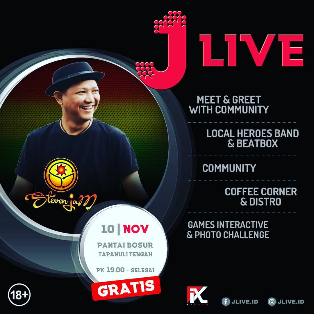stevenjam's tweet image. Yooo Kawan2 Wilayah Tapanuli Tengah Sumatera Utara dan sekitarnya...
Kita Jamming di Acara
#JLIVE
Music Concert 2018
Sabtu 10 November 2018
At Pantai Bosur Tapanuli Tengah
Start 18.00 - 22 00 wib
Gratis
#stevenjam
#PenawarRindu
#HalYangPasti
#SpendTheTimeWithYou
#kawananstevenjam