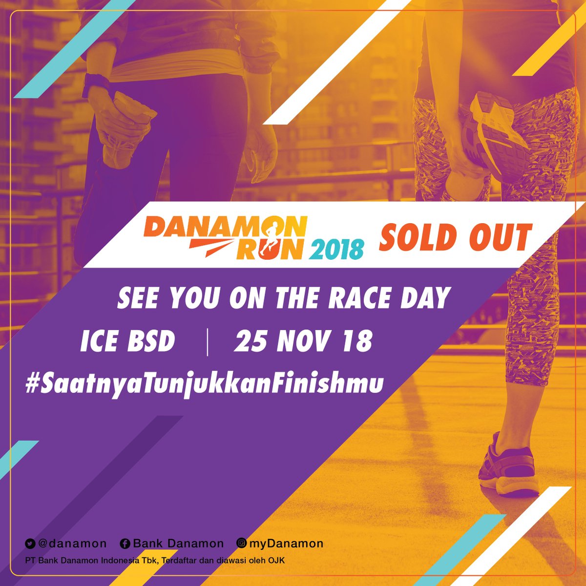 danamon's tweet photo. Tiket Danamon Run 2018 sudah SOLD OUT! Terimakasih antusiasmenya.
Jangan lupa utk ambil race pack tgl 20-22 Nov 2018 jam 11.00 - 21.00 WIB di Kuningan City.
Ngomong2, udah punya target garis finish belum?
Pilih, yuk! 5K, 10K, 15K atau 21K?
#DanamonRun #SaatnyaTunjukkanFinishmu https://t.co/vxrl1RN1Ev