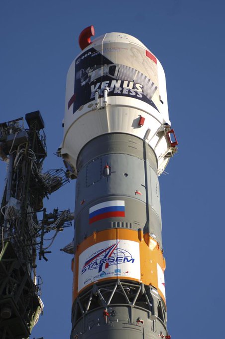 Venus Express sits on its launcher prior to liftoff.