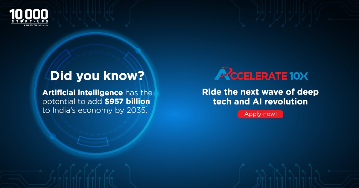nasscomstartups's tweet photo. Do you think you are future-ready to combat the challenge to unlock the trillion-dollar opportunity for #India? Shortlisted #startups will get the guidance and support to do this and more. Apply for the #Accelerate10X program now: https://t.co/EhlEcHy7XT https://t.co/wQx8f2CKDY