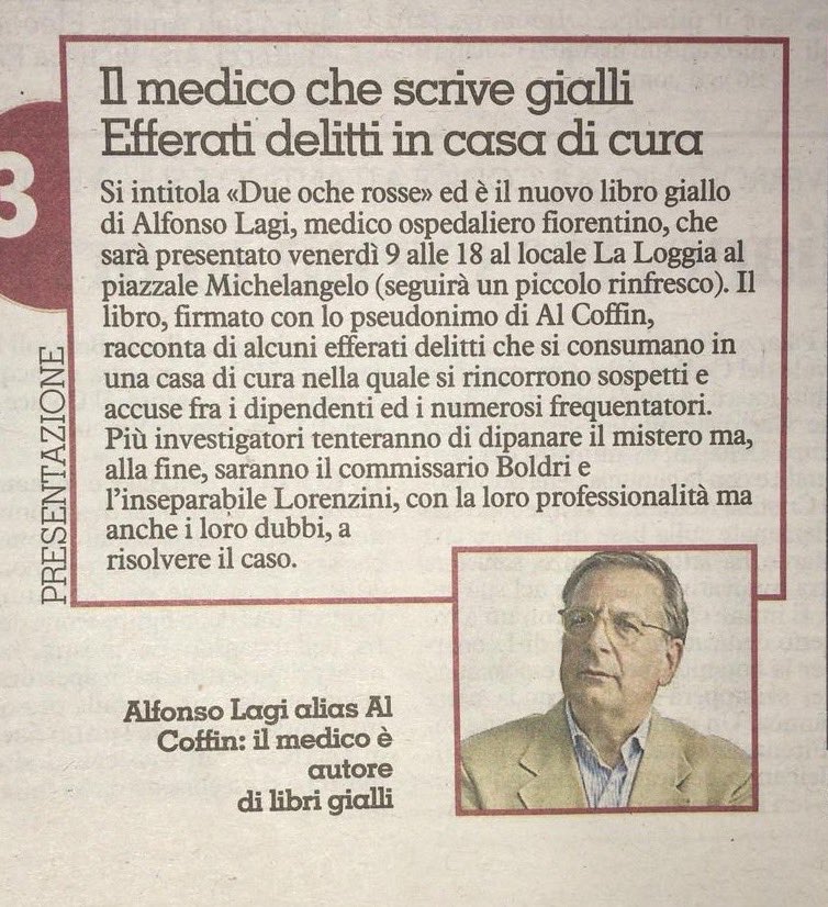 coffin_al's tweet photo. #RassegnaStampa #LaNazione #libridaleggere #PresentazioneLibro #oggi #Firenze https://t.co/tBILhYdltn https://t.co/lE1n6qwlWM
