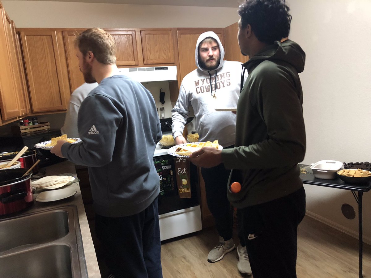 CoachABohl's tweet photo. We had a great time having the Scout Offense over for dinner! Awesome people, awesome conversation and awesome food (thanks to @Anna_Bohl)! #GoWyo https://t.co/NjvfvcX3Z6
