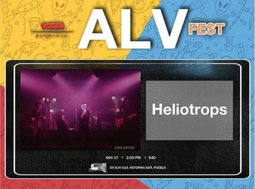 heliotropsband's tweet photo. 🚨No se pierdan nuestra presentación el próximo de 17 noviembre en el #ALVFest🚨

Recuerden, en punto de las 14:00 horas se abren las puertas. Foro 519. https://t.co/MCP5at5cV9