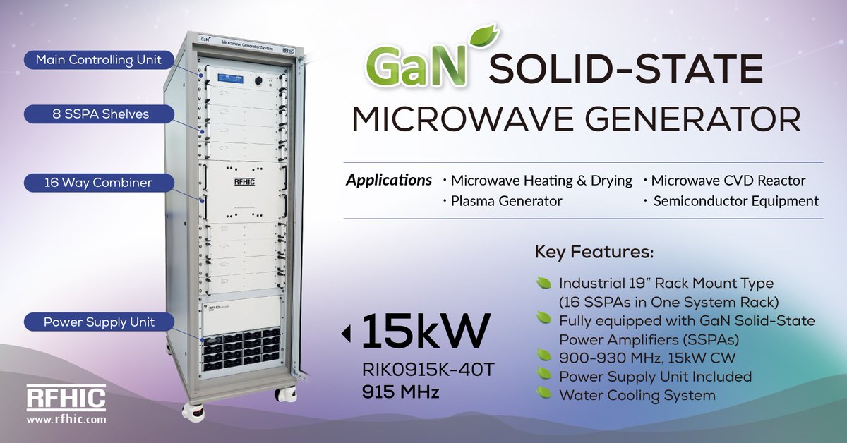 RFHIC_Corp's tweet photo. Let @RFHIC_Corp 's 15kW GaN Solid-State Microwave Generator be the game-changing solution for all your #industrial, #scientific, and #Medical needs. Learn more at our website @ https://t.co/wb20HFIFO8
#rfhic #gan #sspa #microwavegenerator #15kw #highpowered #cvdreactor https://t.co/4EuqflXuq6