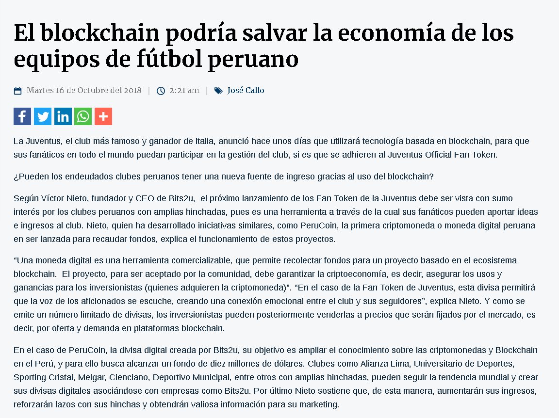 Peru_Coin's tweet photo. #Comunidad #PeruCoin
Diario el Expresso: "La aplicación del Blockchain , así mismo, PeruCoin es la primera criptomoneda peruana, dedicada a la educación en criptomonedas, explica Victor Nieto, CEO y Fundador de PeruCoin.
https://t.co/VCn8GShkYp…/el-blockchain-podria-salvar-l…/ https://t.co/DhHIsEpsXC