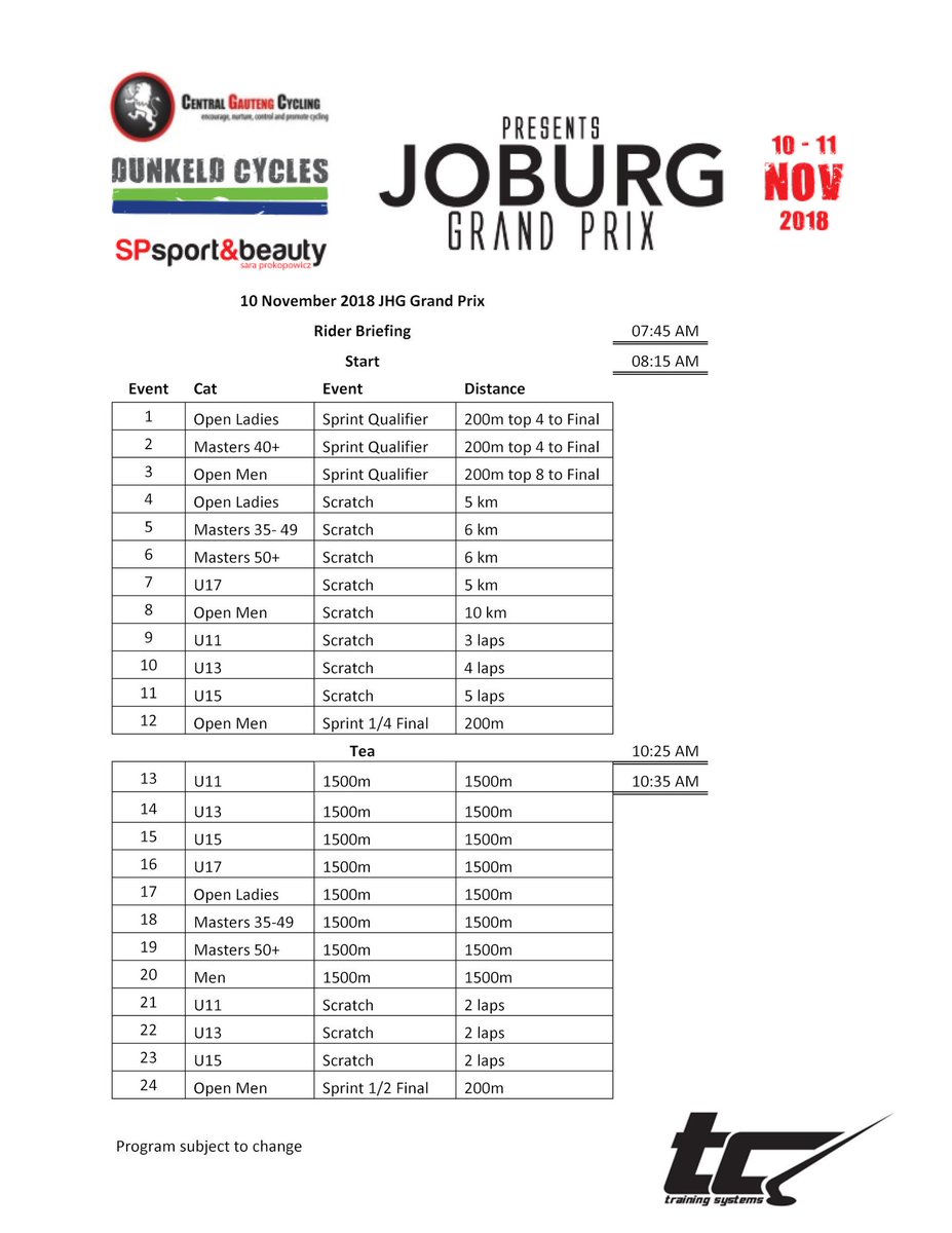 VWEtrackacademy's tweet photo. We are super excited for this weekends track racing.
#DunkeldJoburgGrandPrix
#Interprov
Good luck to all the riders taking part.. https://t.co/yBI9Fe8esK