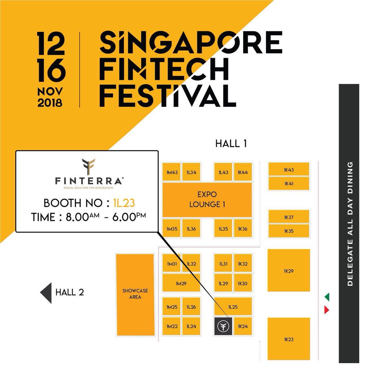 Finterra2u's tweet photo. Hi guys!For those who will be attending the Singapore Fintech Festival 2018, we are located in Hall 1 and our booth number is 1L23 . Don't forget to visit our booth.
See you there!

#singaporefintechfestival #sff2018 #singaporefintechfestival2018 #singapore #blockchainsg https://t.co/LAAQo3EkeO