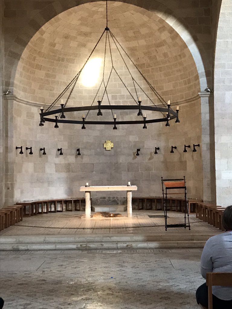 StPatSch's tweet photo. @PadreBrian and Flat St. Pat were busy tourists today!  They took a boat ride on the Sea if Galilee, visited the ancient city of Capernaum, Tabka the church of the multiplication of the loaves and fishes, and the home of Peter. #flatstpat  #stpatproud https://t.co/v5f3RUJFA6