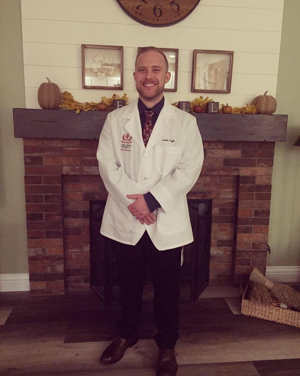 justypugh's tweet photo. Feels good to be in a white coat again 😎. Thanks to my family and friends who are always supporting me ❤️ #llusp #pharmacy #whitecoatceremony #pharmd #pharmschool https://t.co/Ml8kqGmcYm