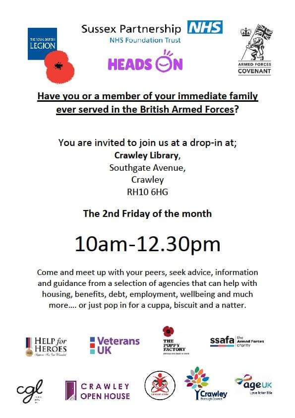 Crawley armed forces day today celebrating #OTWeeek2018 . Pop along and discover some self management techniques or have a brew,chat and catch up. Assistance available with most issues @SussexAFN @withoutstigma