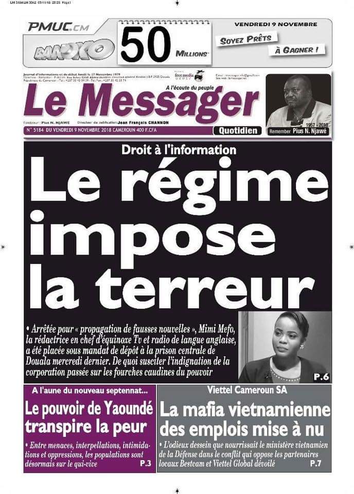 MutationsOnline's tweet photo. L'affaire #MimiMefo vue par la presse ce vendredi 08 novembre. 
#FreeMimiMefo 
#PressFreedom 
#JournalismIsNotACrime 
#JournalistsNotTerrorists https://t.co/C2lPimC7Ri