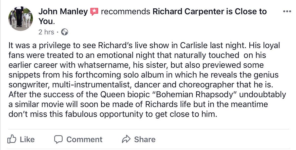 richardclose2u's tweet photo. JOHN, NO, STOP! (Don’t stop.)
@WatersideArts, we’re coming for you tonight... #comedy #parody #thecarpenters #friskyandmannish #uktour #fringetheatre #soloshow #richardclosetoyou https://t.co/UeL5urw3lQ